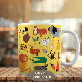 HEDIYELIK-66597 Amazon -Yabani Hayvanlar Kolyajı Kupa Bardak