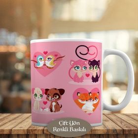 HEDIYELIK-683 Kalpli Romantik Kuşlar ve Arkadaşları Kupa Bardak