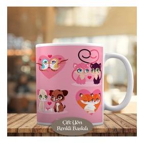 HEDIYELIK-683 Kalpli Romantik Kuşlar ve Arkadaşları Kupa Bardak