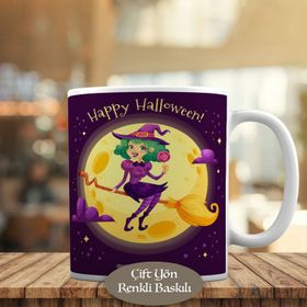 HEDIYELIK-778 Happy Halloween Süpürgeli Cadı Kız Kupa Bardak