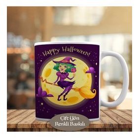 HEDIYELIK-778 Happy Halloween Süpürgeli Cadı Kız Kupa Bardak