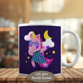HEDIYELIK-808 Dabbicorn Pembe Yıldız Gözlüklü Hayvan Kupa Bardak