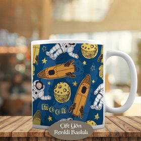 HEDIYELIK-8365-116 Ayda Roket ve Astronot Kupa Bardak