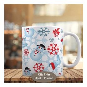 HEDIYELIK-8365-40 Kırmızı Kar Taneler ve Kardan Adam Kupa Bardak