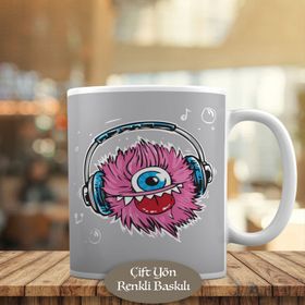 HEDIYELIK-865 Gülümseyen Kulaklıklı Canavar Baskılı Kupa Bardak