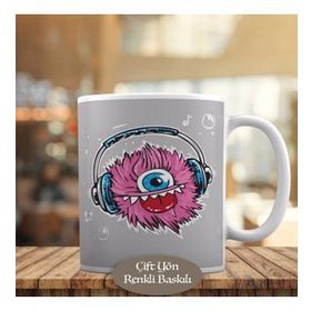 HEDIYELIK-865 Gülümseyen Kulaklıklı Canavar Baskılı Kupa Bardak