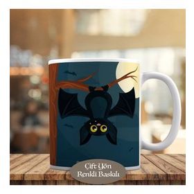 HEDIYELIK-908 Halloween Ağaçtaki Yarasa ve Dolunay Kupa Bardak