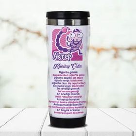 Hediyemen Akrep Burcuna Hediye Kişiye Özel Esprili 400 ml Beyaz Termos