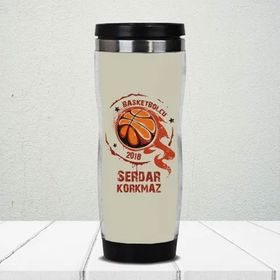 Hediyemen Basketbolculara Hediye Kişiye Özel 0,4 lt Beyaz Termos