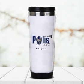 Hediyemen Polis Logolu Isme Özel 0,4 lt Beyaz Termos