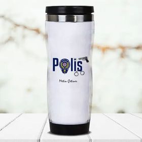 Hediyemen Polis Logolu Isme Özel 0,4 lt Beyaz Termos