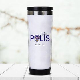 Hediyemen Polise Hediye Isimli 0,4 lt Beyaz Termos