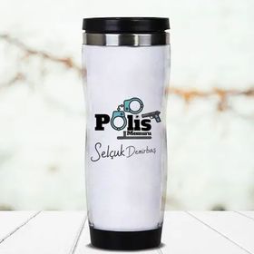 Hediyemen Polislere Hediye Kişiye Özel 0,4 lt Beyaz Termos