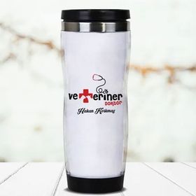Hediyemen Veterinerlere Hediye İsme Özel 0,4 lt Beyaz Termos
