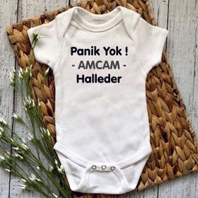 Hediyenza Panik Yok Amcam Halleder Baskılı Beyaz Bebek Body
