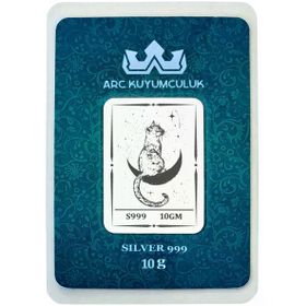 Hediyeye Özel 10 Gr Ay Ve Kedi Temalı 999 Ayar Gümüş İle Üretilmiş Gümüş Külçe