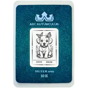 Hediyeye Özel 10 Gr Minik Köpek Temalı 999 Ayar Gümüş İle Üretilmiş Gümüş Külçe