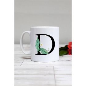 Hedizu Çiçek Desenli D Harfli Beyaz Kupa
