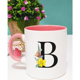 Hedizu Çiçekli Harf Tasarımlı B Pembe Kupa
