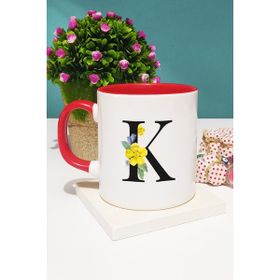 Hedizu Çiçekli Harf Tasarımlı K Kırmızı Kupa