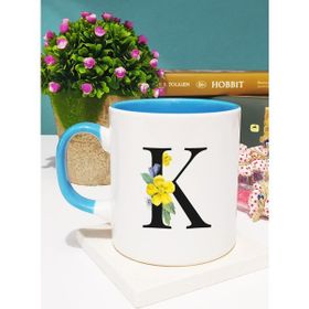 Hedizu Çiçekli Harf Tasarımlı K Mavi Kupa