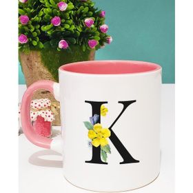 Hedizu Çiçekli Harf Tasarımlı K Pembe Kupa