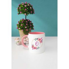 Hedizu Çiçekli O Harfli Pembe Kupa