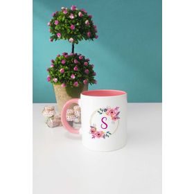 Hedizu Çiçekli Ş Harfli Pembe Kupa