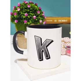 Hedizu Harf Tasarımlı K Harfli Siyah Kupa