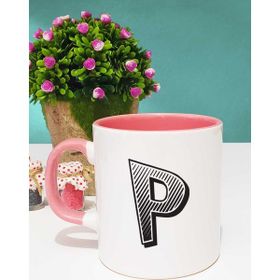 Hedizu Harf Tasarımlı P Harfli Pembe Kupa