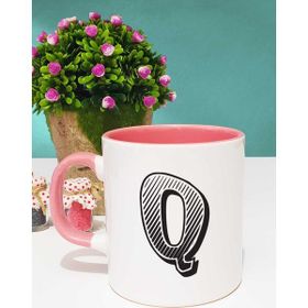 Hedizu Harf Tasarımlı Q Harfli Pembe Kupa