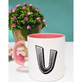 Hedizu Harf Tasarımlı U Harfli Pembe Kupa