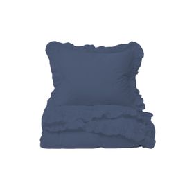 Helen George Vintage Fırfırlı Indigo Mavi Çift Kişilik Nevresim Takımı -HFR0454