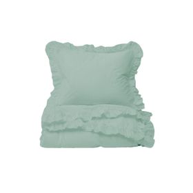 Helen George Vintage Fırfırlı Indigo Yeşil Çift Kişilik Nevresim Takımı -HFR0453