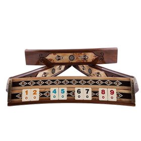Helena Wood Art Mazel Mozaikli Oval Masif Okey Takımı