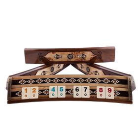 Helena Wood Art Mazel Mozaikli Oval Masif Okey Takımı