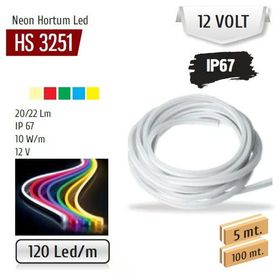 Helios HS-3251 12V Beyaz Işık 6500K 5 Metre Şerit Neon Led