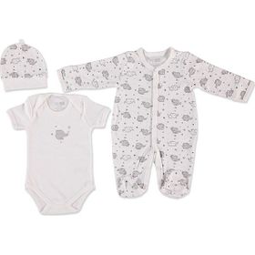 HelloBaby Yenidoğan Bebek Sevimli Fil Kendinden Eldivenli Ekru Tulum + Body + Şapka