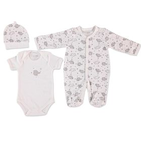 HelloBaby Yenidoğan Bebek Sevimli Fil Kendinden Eldivenli Ekru Tulum + Body + Şapka