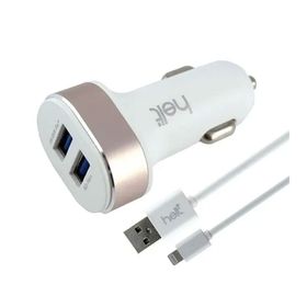 Helt HT-17 Beyaz 5W 2 Çıkışlı 2400 mAh Lightning Kablo ve Araç Şarj Aleti