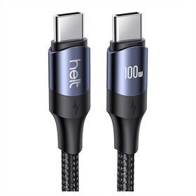 Helt HT-DC15 100W PD Siyah 120 cm Type-C to Type-C İp Örgü Şarj ve Data Kablosu