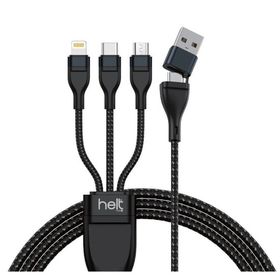 Helt HT-DC17 100 cm USB to Micro + Lightning + Type-C 5in1 İp Örgü Şarj ve Data Kablosu