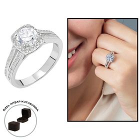 HepNaturel Starlight Diamond Pırlanta Montür Aşk Temalı 925 Ayar Gümüş Bayan Tektaş Yüzük