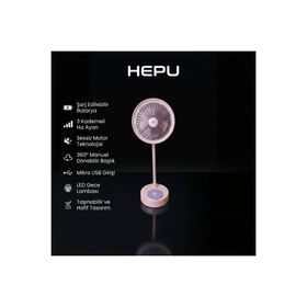 Hepu HP 9050 Şarjlı 5 Kollu 3 Hız Kademeli Süper Soğutma Gece Lambalı Vantilatör