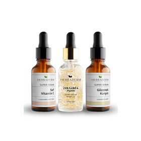 Herbaderm Süperserum 24K Gold Kırşıklık Karşıtı 30 ml + 30 ml Gözenek Karşıtı ve 30 ml Saf Vitamin C
