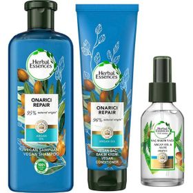 Herbal Essences Vegan Şampuan Onarıcı Argan Yağı 400 ml Herbal Essences Saç Bakım Sprey Yağ Argan Yağı Aloe Onarıcı 100 ml Vegan Saç Bakım Kremi Onarıcı 275 ml Argan Yağı