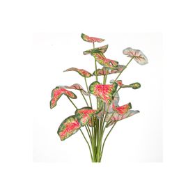 Herdekora Caladium Kaladyum Demet Gerçek Dokulu 18 Yaprak Yeşil Turuncu 46 cm Yapay Bitki
