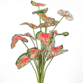 Herdekora Caladium Kaladyum Demet Gerçek Dokulu 18 Yaprak Yeşil Turuncu 46 cm Yapay Bitki