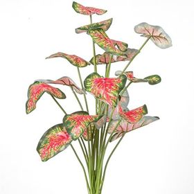 Herdekora Caladium Kaladyum Demet Gerçek Dokulu 18 Yaprak Yeşil Turuncu 46 cm Yapay Bitki