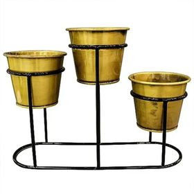 Herdekora Dekoratif Metal Standlı 3'lü Parlak Altın 38x29x13 cm Saksı